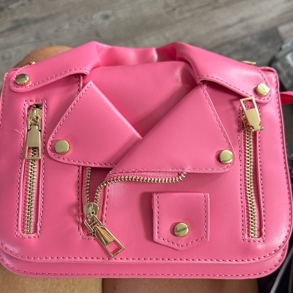 Pink Faux Leather Jacket Style Crossbody Bag